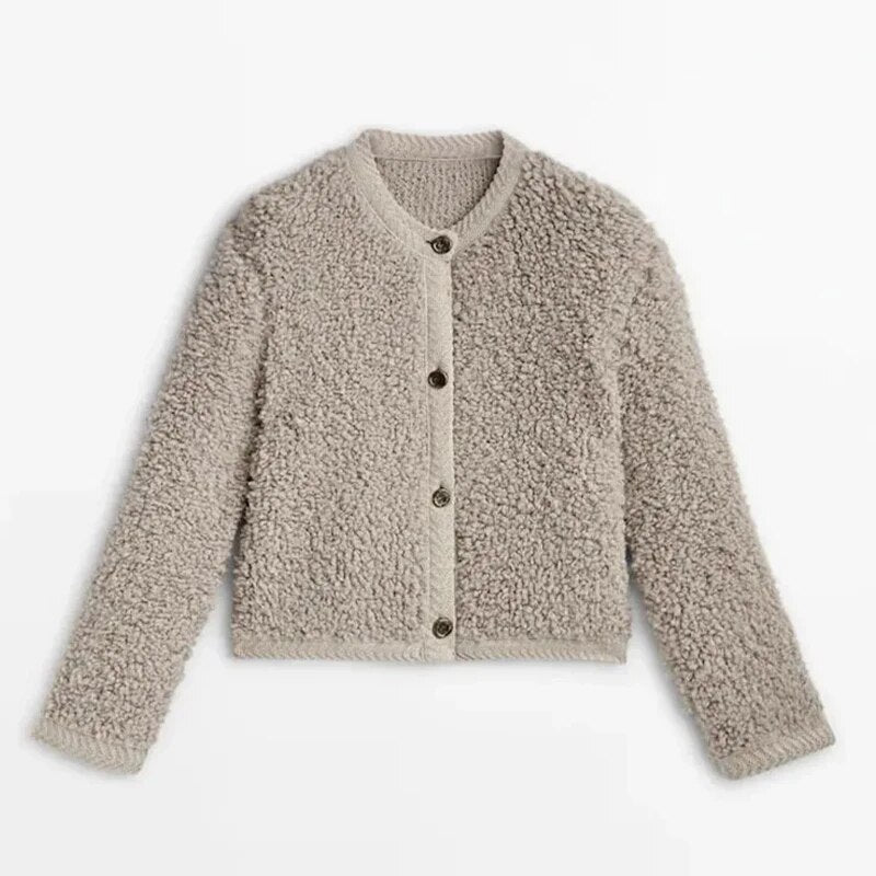 Sienna Teddy Jacket with Button Front for Women - Khaki