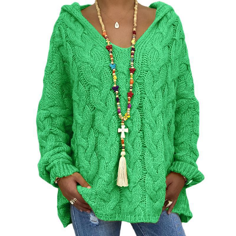 Solvej Cable-Knit Sweater with Deep V-Neckline - Green