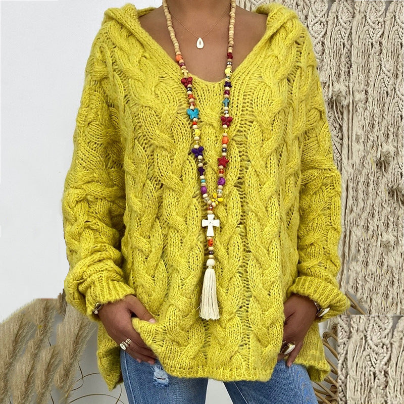 Solvej Cable-Knit Sweater with Deep V-Neckline - Yellow