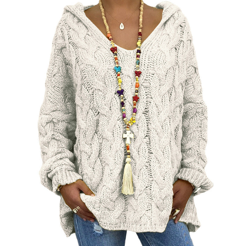 Solvej Cable-Knit Sweater with Deep V-Neckline - White