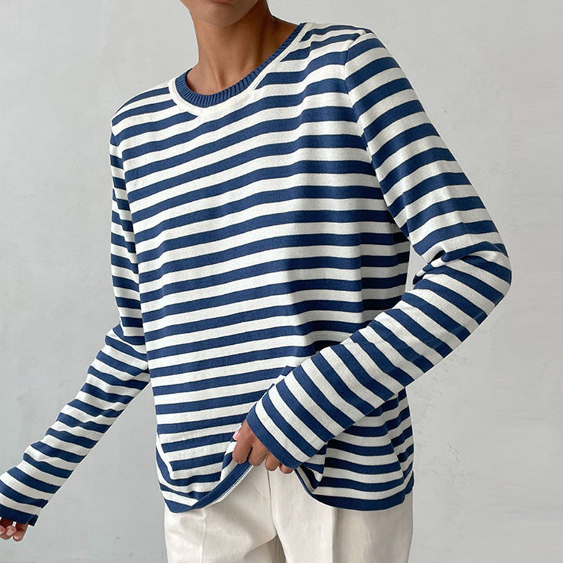 Sophie Striped Sweater with Crew Neckline for Women - Azure Blue