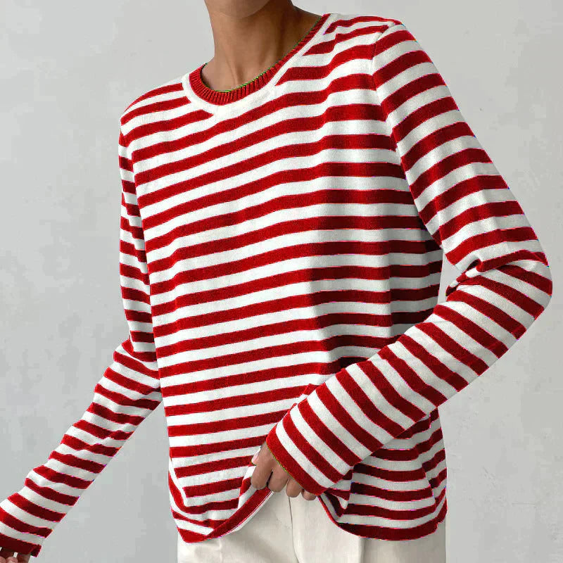 Sophie Striped Sweater with Crew Neckline for Women - Cardinal Red