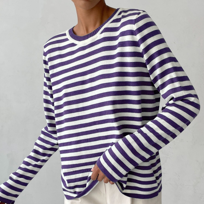 Sophie Striped Sweater with Crew Neckline for Women - Royal Purple