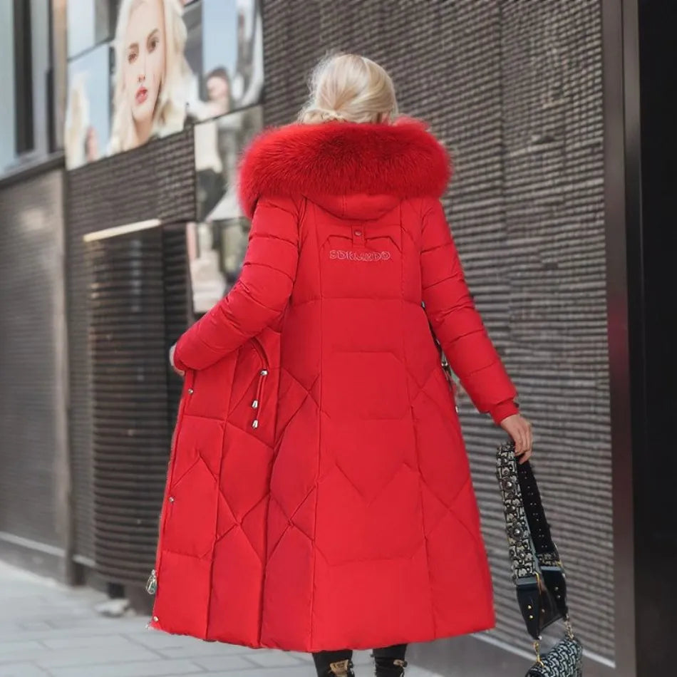 Tahlia Quilted Longline Coat with Plush-Trim Hood