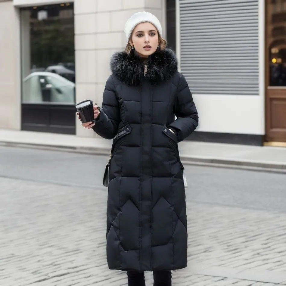 Tahlia Quilted Longline Coat with Plush-Trim Hood