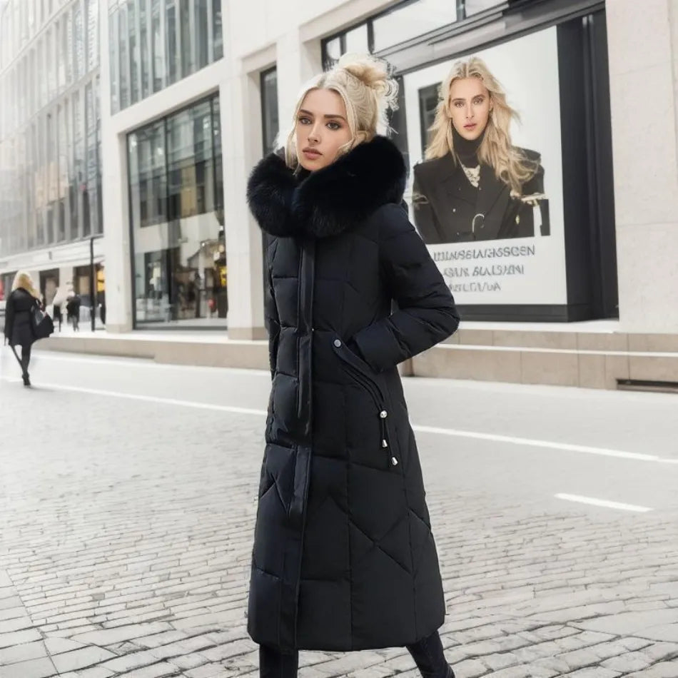 Tahlia Quilted Longline Coat with Plush-Trim Hood