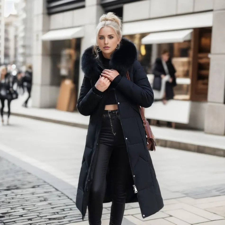 Tahlia Quilted Longline Coat with Plush-Trim Hood