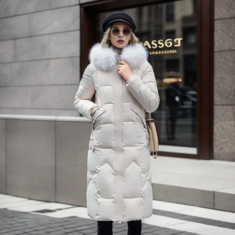 Tahlia Quilted Longline Coat with Plush-Trim Hood