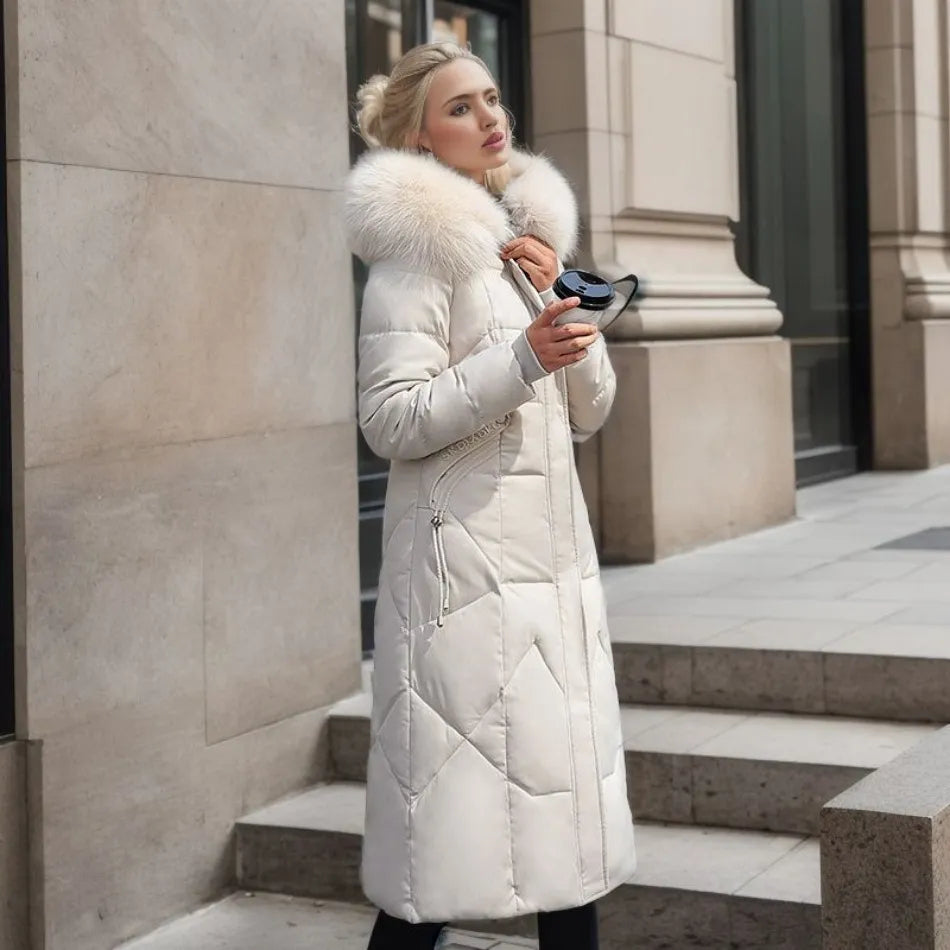 Tahlia Quilted Longline Coat with Plush-Trim Hood