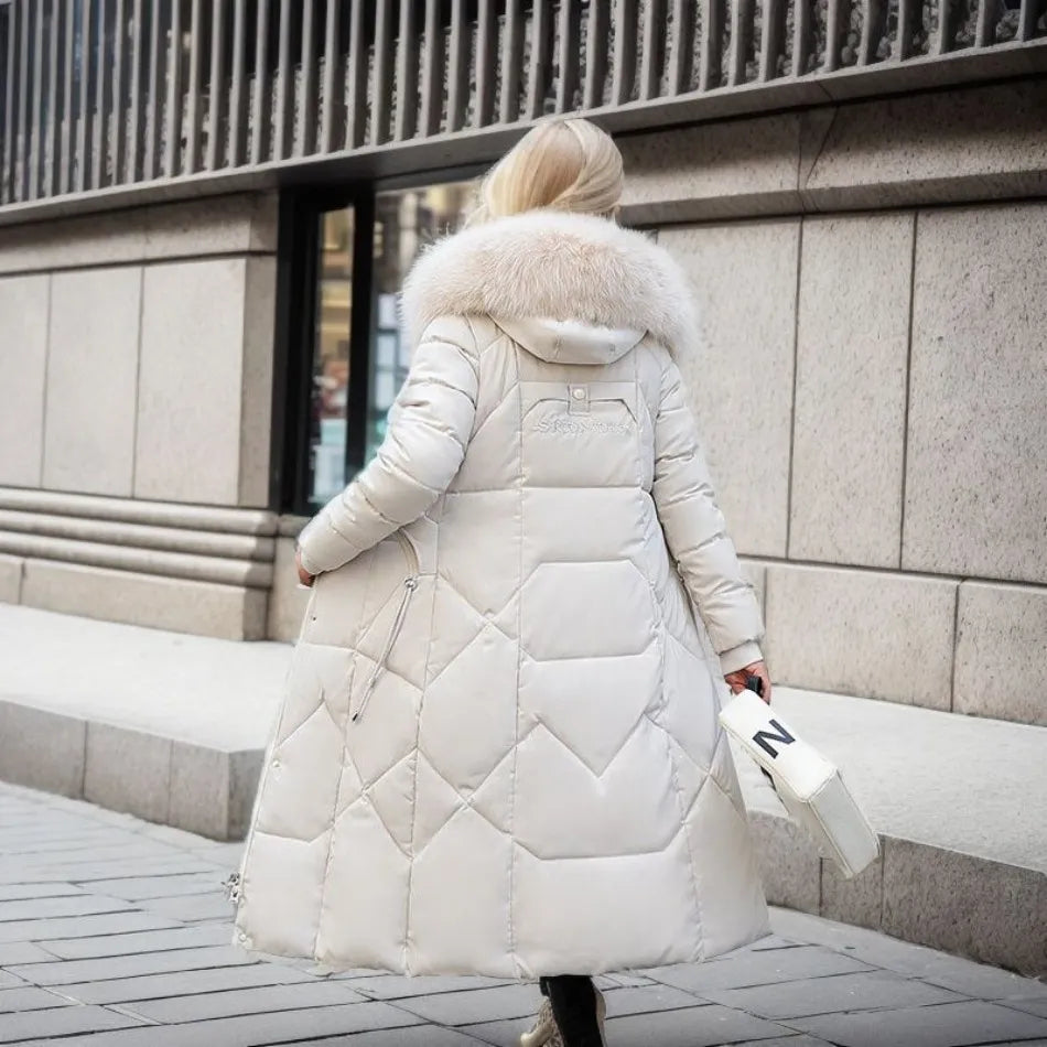 Tahlia Quilted Longline Coat with Plush-Trim Hood
