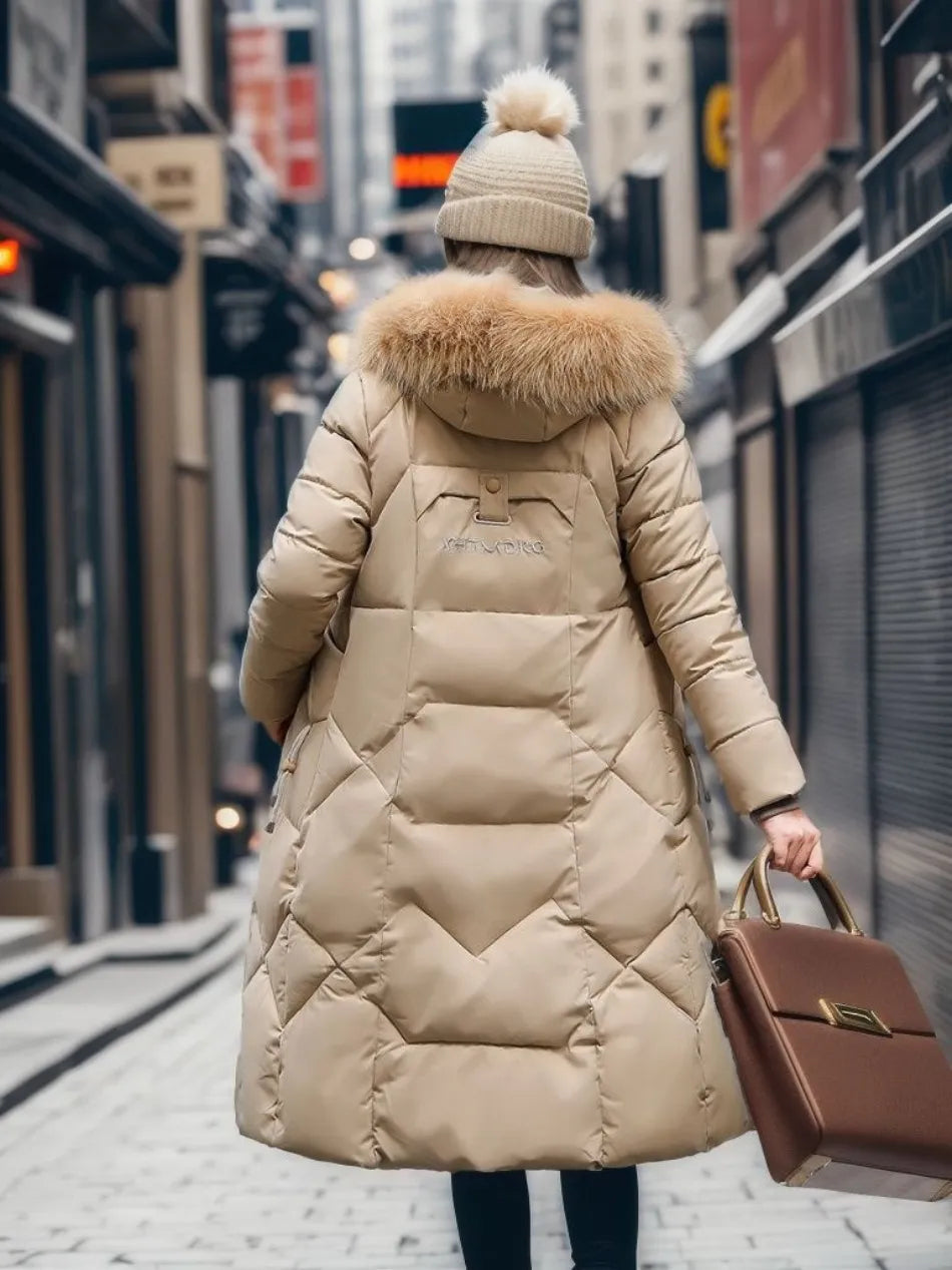 Tahlia Quilted Longline Coat with Plush-Trim Hood