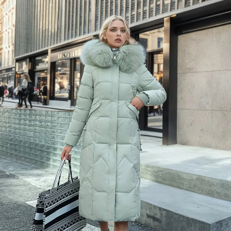 Tahlia Quilted Longline Coat with Plush-Trim Hood