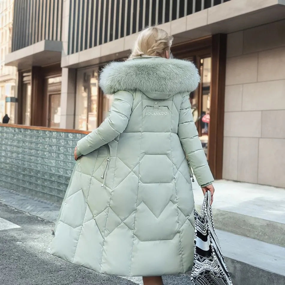 Tahlia Quilted Longline Coat with Plush-Trim Hood