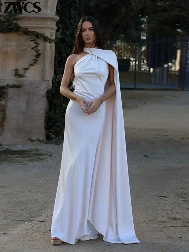 Wren Satin Maxi Dress with High Halter Neckline