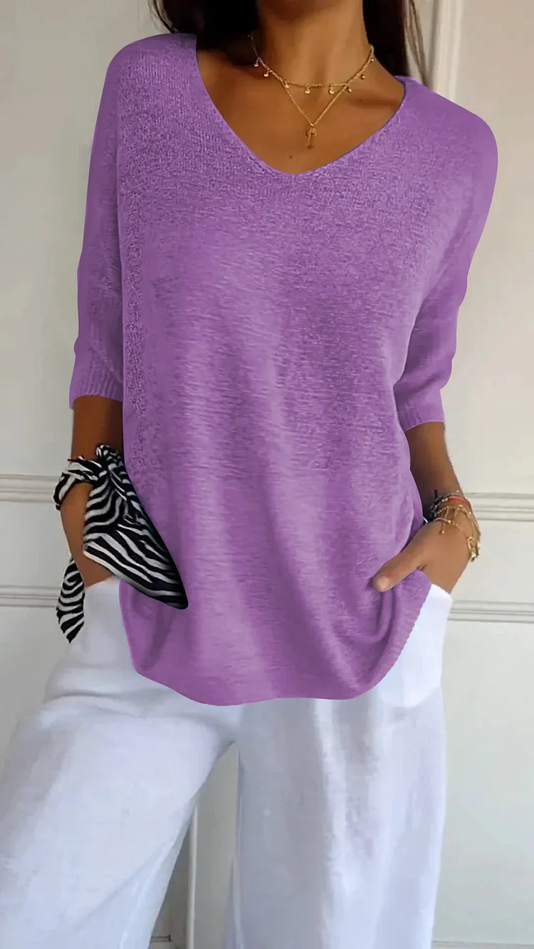Xenia Fine-Knit Oversized Sweater with Side Slits - Purple