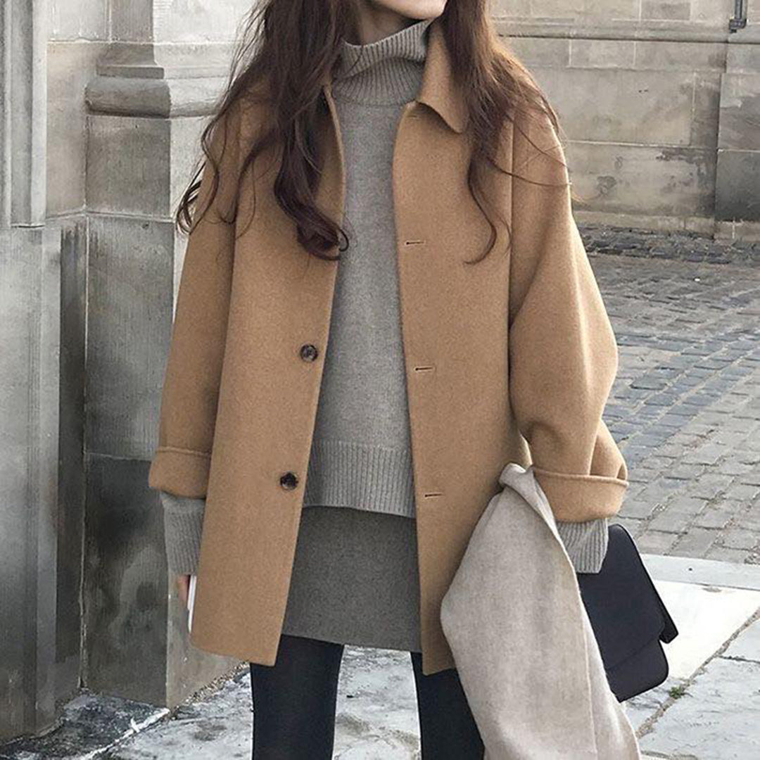 Yesenia Collared Jacket with Button Front in Khaki