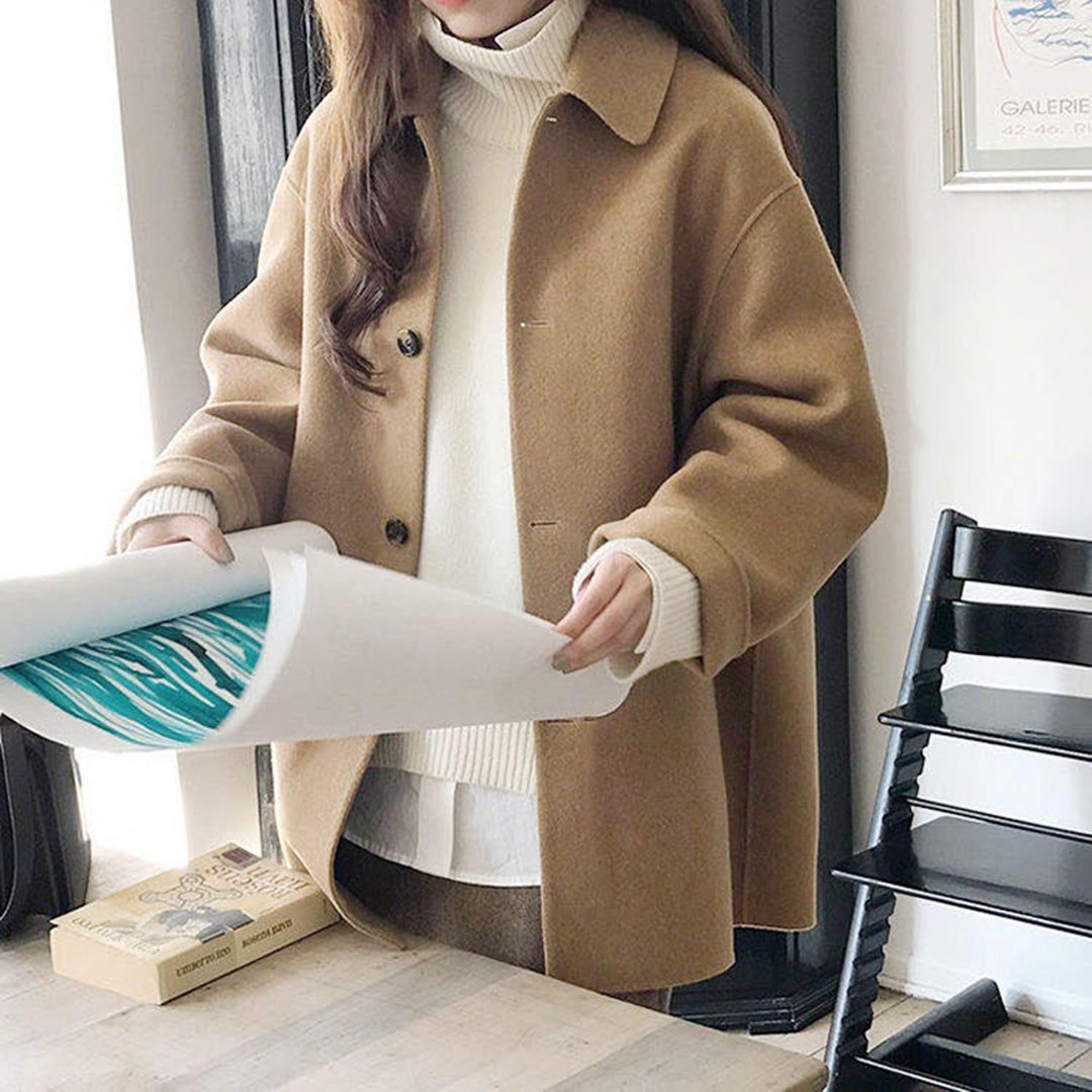 Yesenia Collared Jacket with Button Front in Khaki