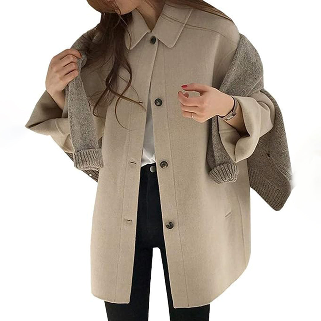 Yesenia Collared Jacket with Button Front in Khaki