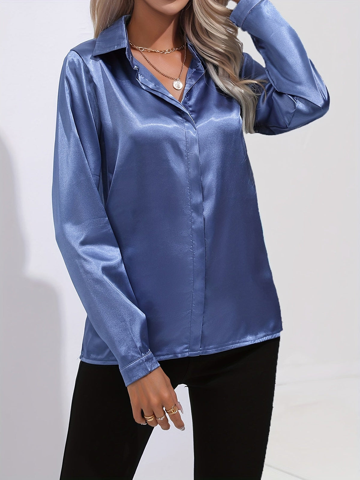 Zariah Satin Blouse with Button Placket for Women
