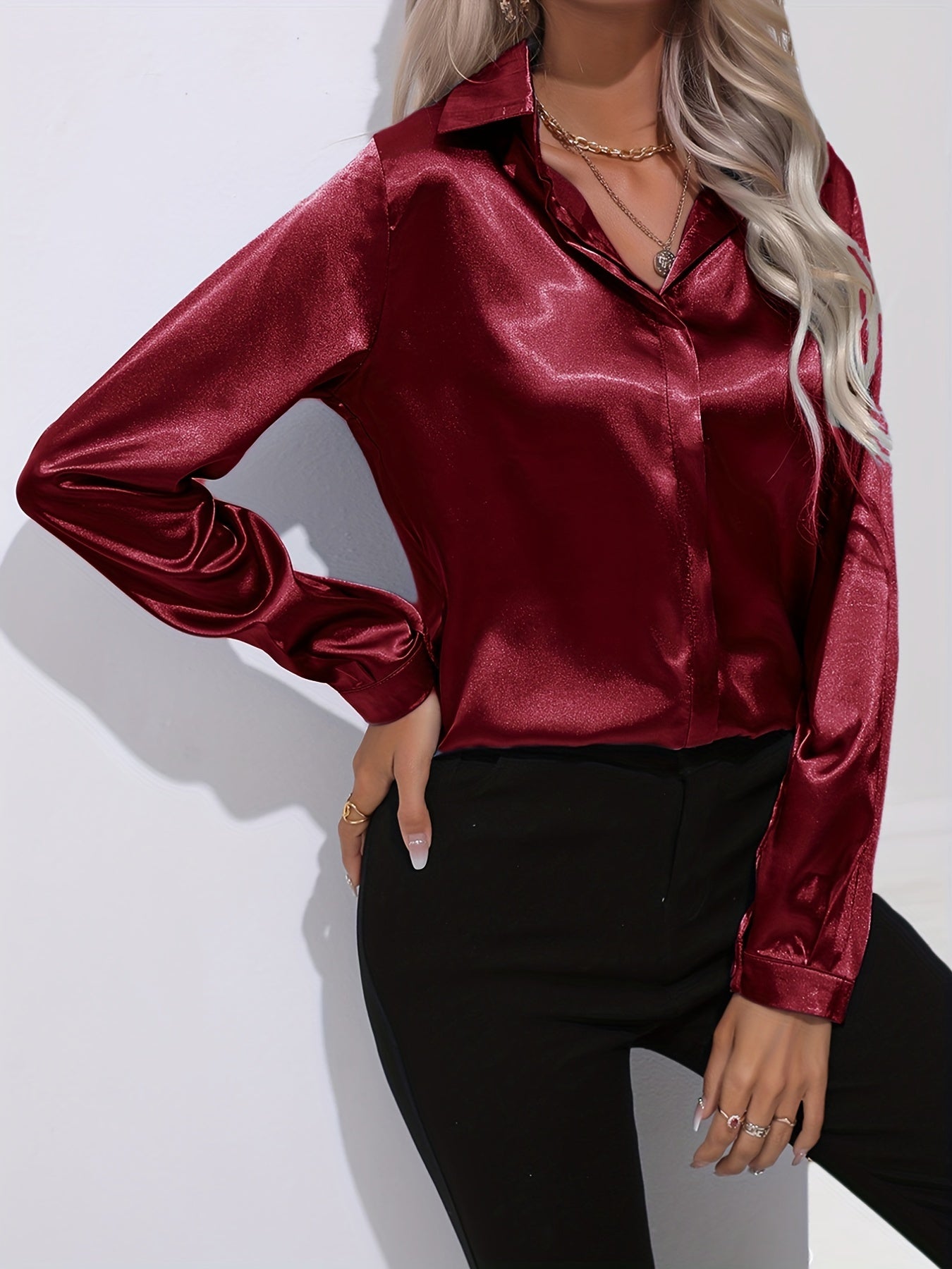 Zariah Satin Blouse with Button Placket for Women