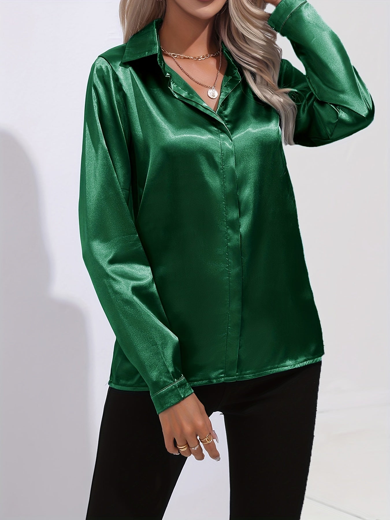 Zariah Satin Blouse with Button Placket for Women