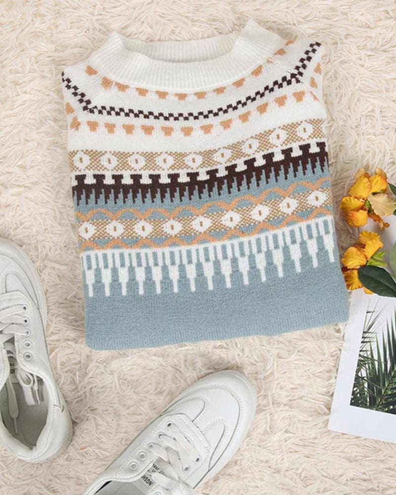 Zoe Nordic Pattern Sweater with Crew Neckline