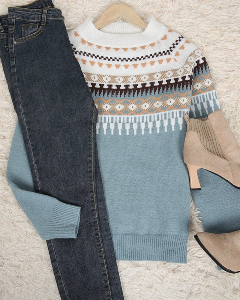 Zoe Nordic Pattern Sweater with Crew Neckline