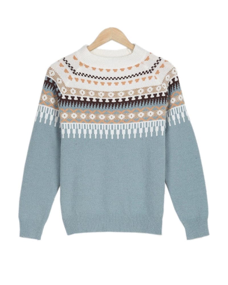 Zoe Nordic Pattern Sweater with Crew Neckline